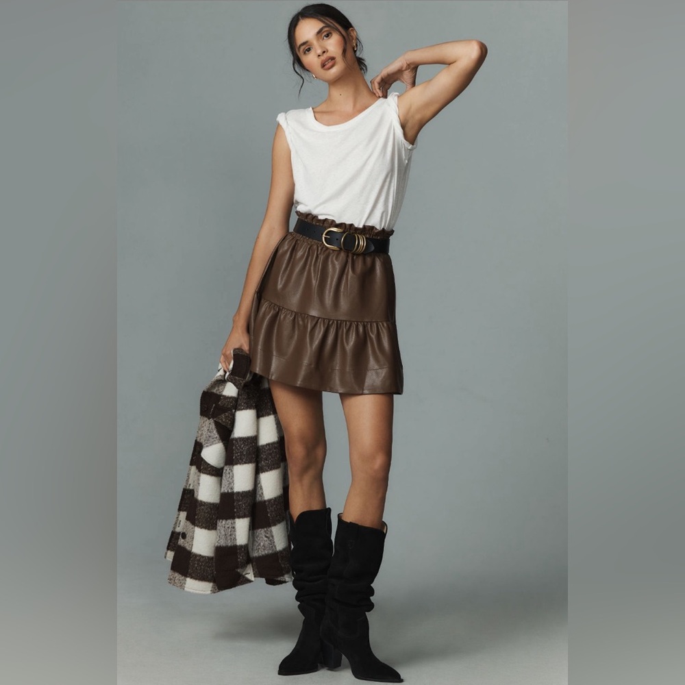✨ Anthropologie Somerset Faux Leather Skirt Sz L - Picture 3 of 5